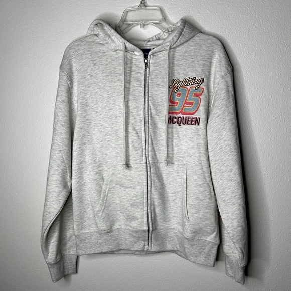 Disney's Pixar CARS Lightning‎ McQueen 95 Womens Hoodie Gray Zip Medium New Rare - Picture 1 of 5